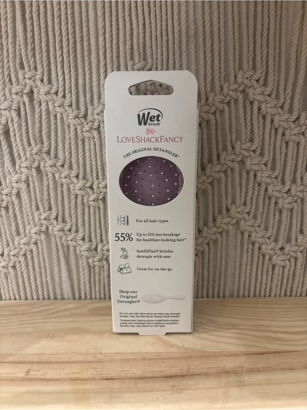 LoveShackFancy Mini Detangler Hair Brush in White with Pink Floral Print